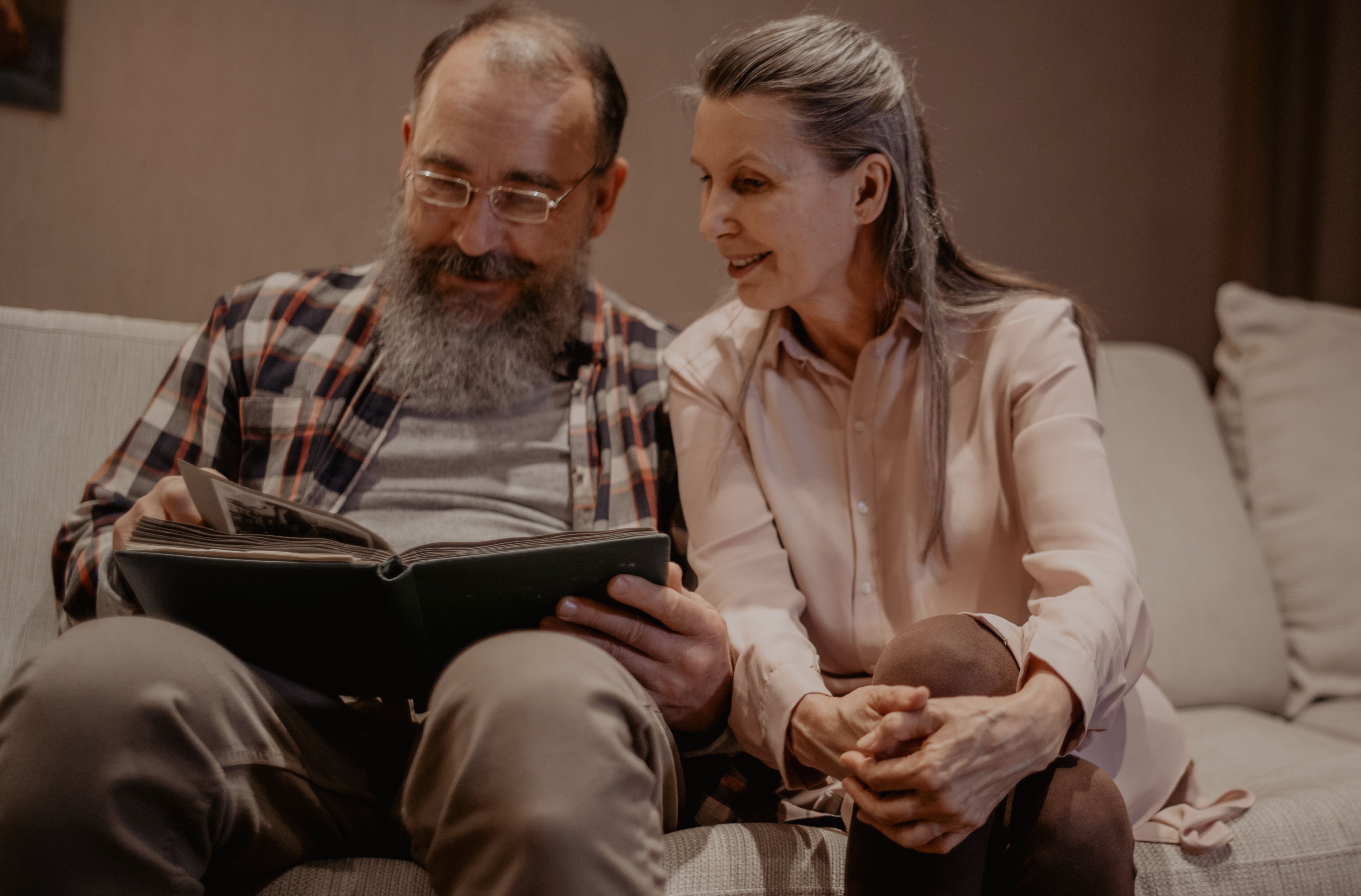 a couple viewing a photo album